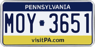 PA license plate MOY3651