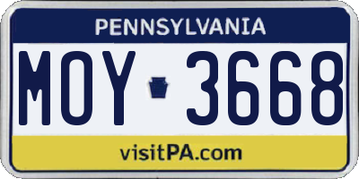 PA license plate MOY3668