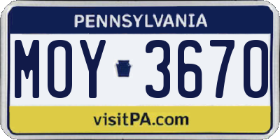 PA license plate MOY3670