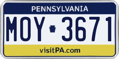 PA license plate MOY3671
