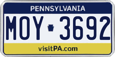 PA license plate MOY3692
