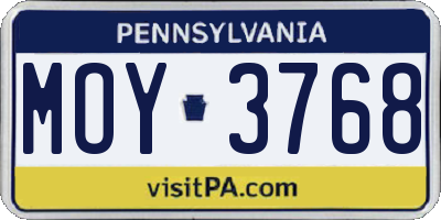 PA license plate MOY3768
