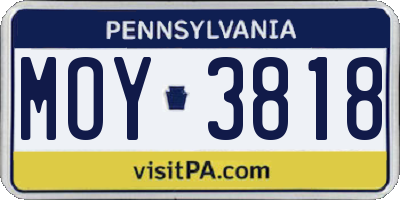 PA license plate MOY3818