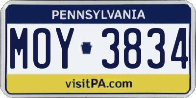 PA license plate MOY3834