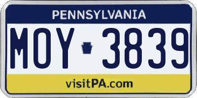 PA license plate MOY3839