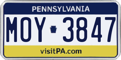 PA license plate MOY3847