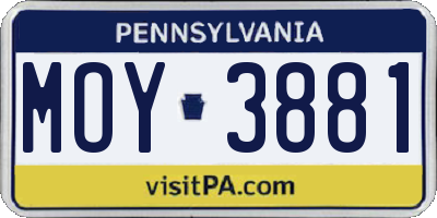 PA license plate MOY3881