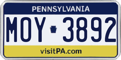 PA license plate MOY3892