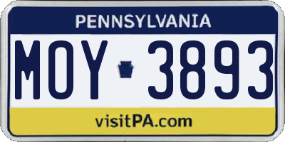PA license plate MOY3893