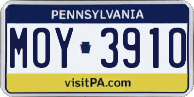 PA license plate MOY3910
