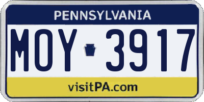 PA license plate MOY3917