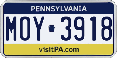 PA license plate MOY3918