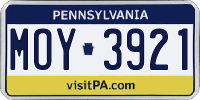 PA license plate MOY3921