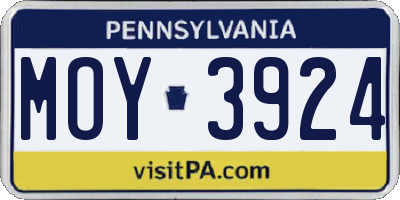 PA license plate MOY3924