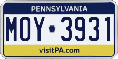 PA license plate MOY3931