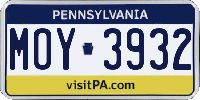PA license plate MOY3932