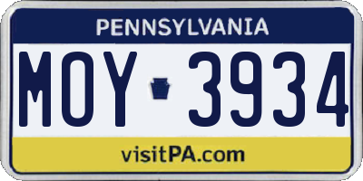 PA license plate MOY3934