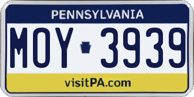 PA license plate MOY3939