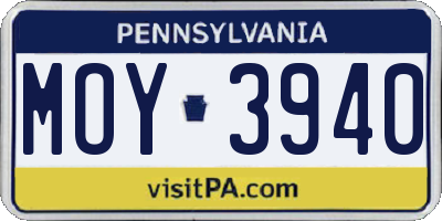 PA license plate MOY3940