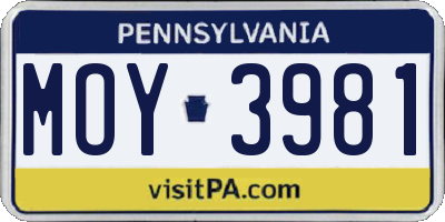 PA license plate MOY3981