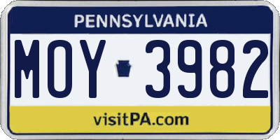 PA license plate MOY3982