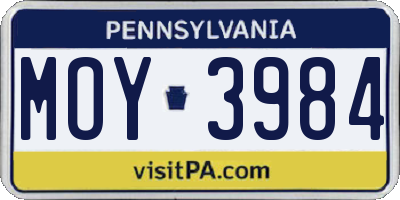 PA license plate MOY3984