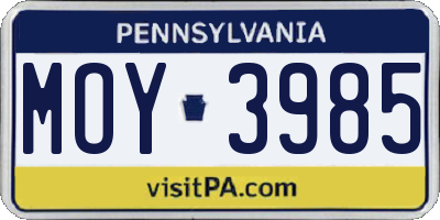 PA license plate MOY3985