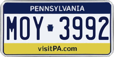 PA license plate MOY3992