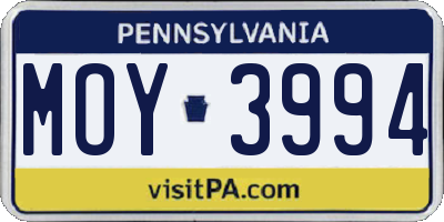 PA license plate MOY3994