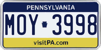 PA license plate MOY3998
