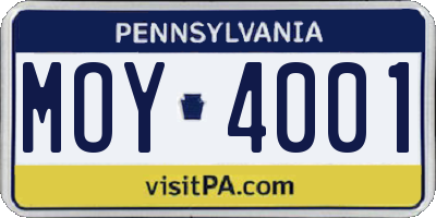 PA license plate MOY4001