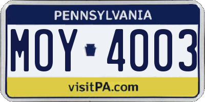PA license plate MOY4003
