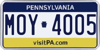 PA license plate MOY4005