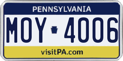 PA license plate MOY4006