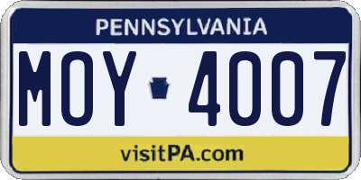 PA license plate MOY4007