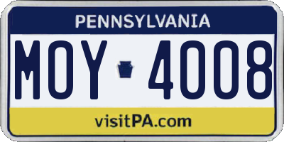 PA license plate MOY4008