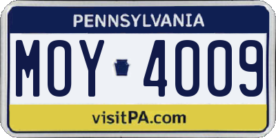 PA license plate MOY4009