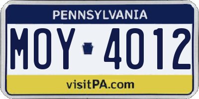 PA license plate MOY4012