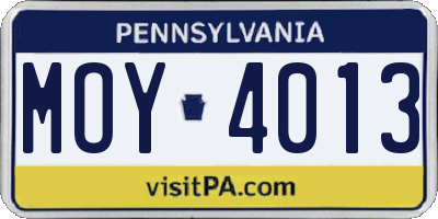 PA license plate MOY4013