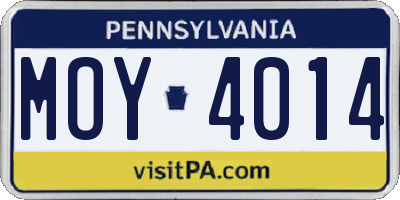 PA license plate MOY4014
