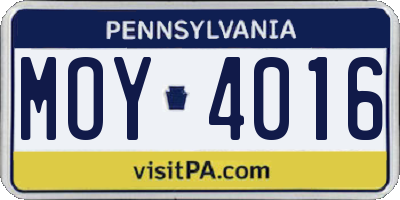 PA license plate MOY4016