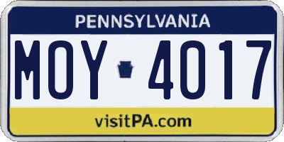 PA license plate MOY4017