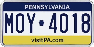 PA license plate MOY4018