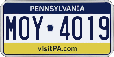 PA license plate MOY4019
