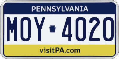 PA license plate MOY4020