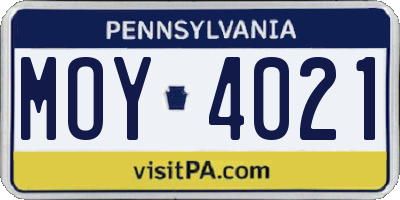 PA license plate MOY4021