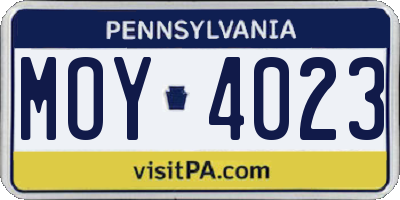 PA license plate MOY4023