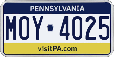 PA license plate MOY4025