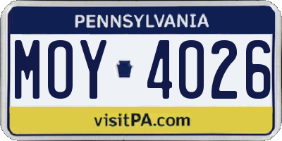 PA license plate MOY4026