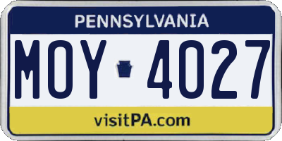 PA license plate MOY4027